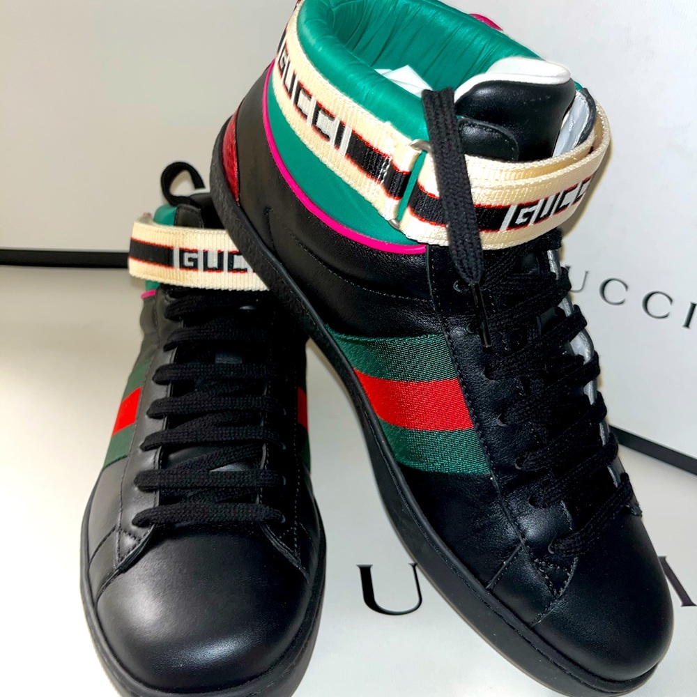 GUCCI Stripped Ace High Top Sneakers